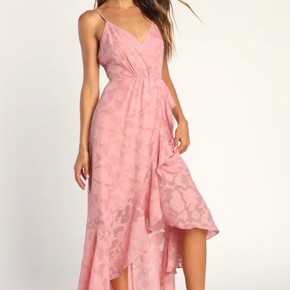 Lulus Pink Floral High-Low Dress M